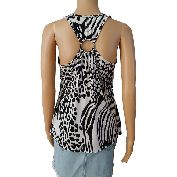 BCX Women's Medium Summer Black & White Ruffle Top Beachy Boho - Picture 7 of 16